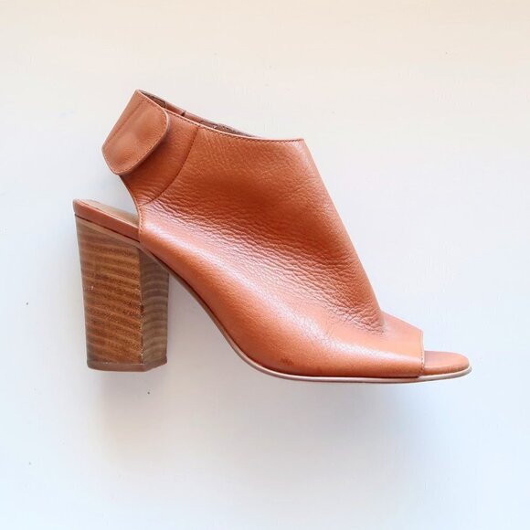 Matisse Tan Leather Peep-Toe Stacked Block Heel Bootie Shoes Size 7 - Picture 4 of 16